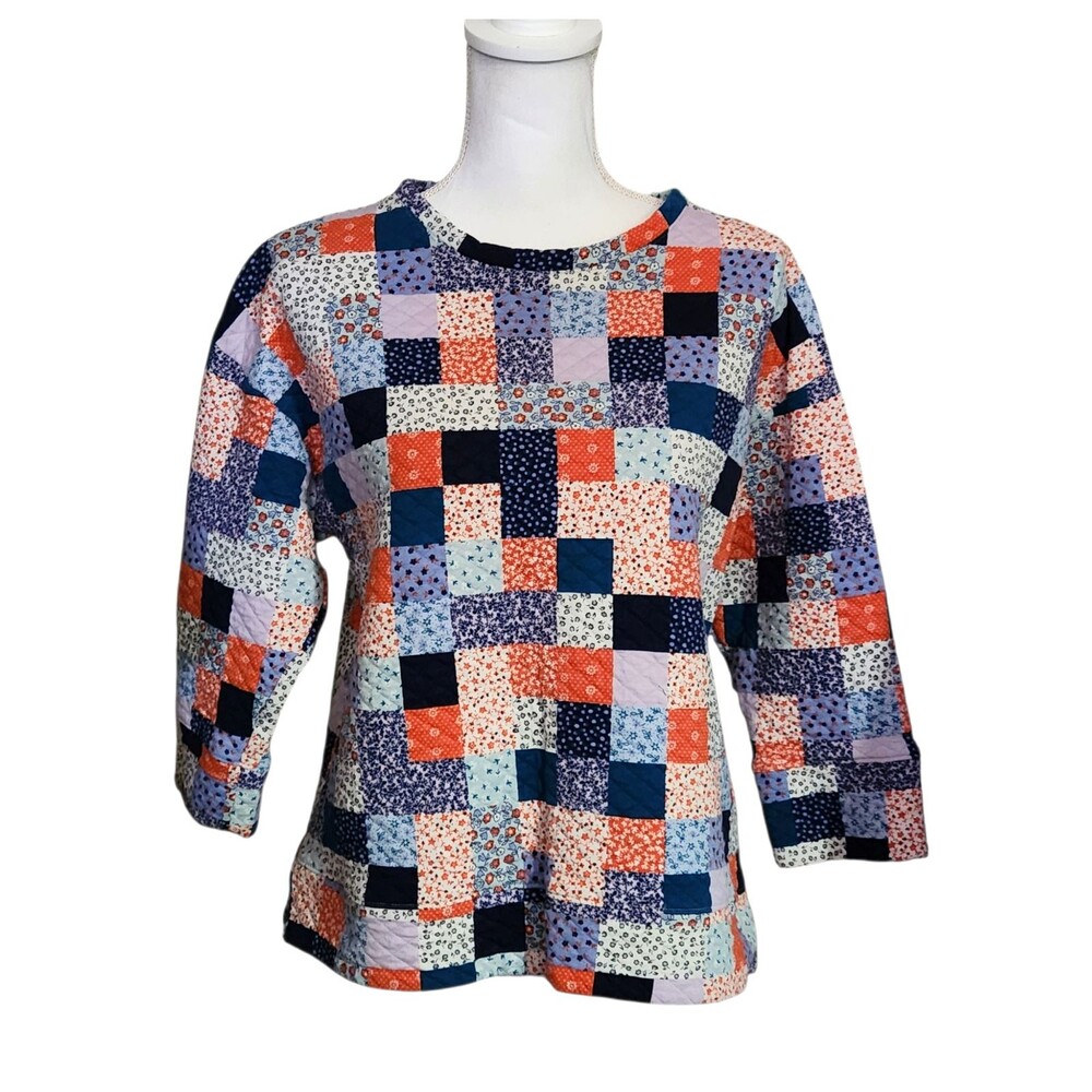 Lands End Quilted Pullover Top Patchwork Print Wo… - image 1